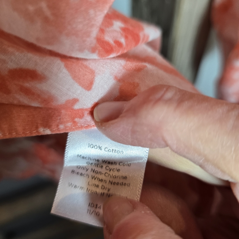 Talbot's CORAL and White Button-Up Blouse 12P - Picture 4 of 5